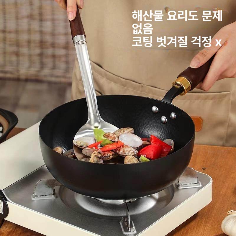 무쇠 웍 중화 볶음팬 궁중팬 중국집 대형 튀김 깊은 나무손잡이 궁중 철 중식 중화요리 - 상세 이미지 3