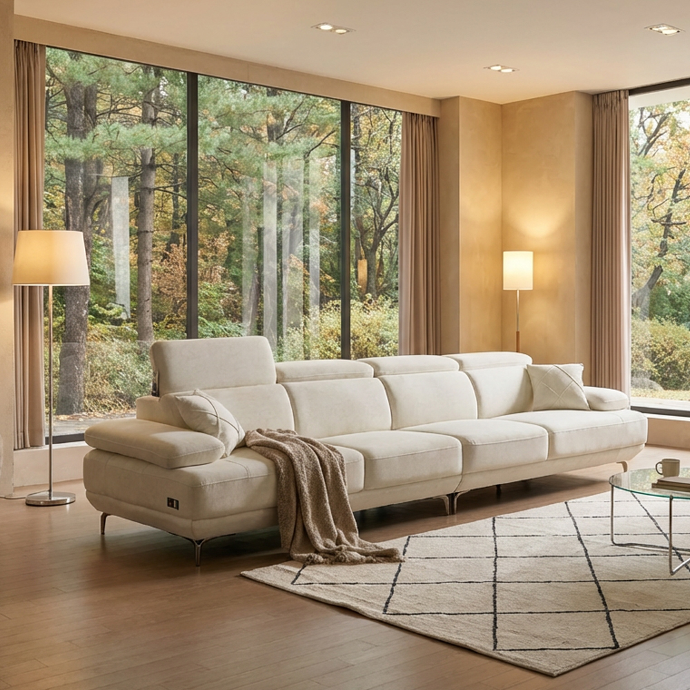 세인트블랑 퓨어케어 이지클린 패브릭 모듈형 스윙소파 sk 스툴미포함, 아이보리, 6인용