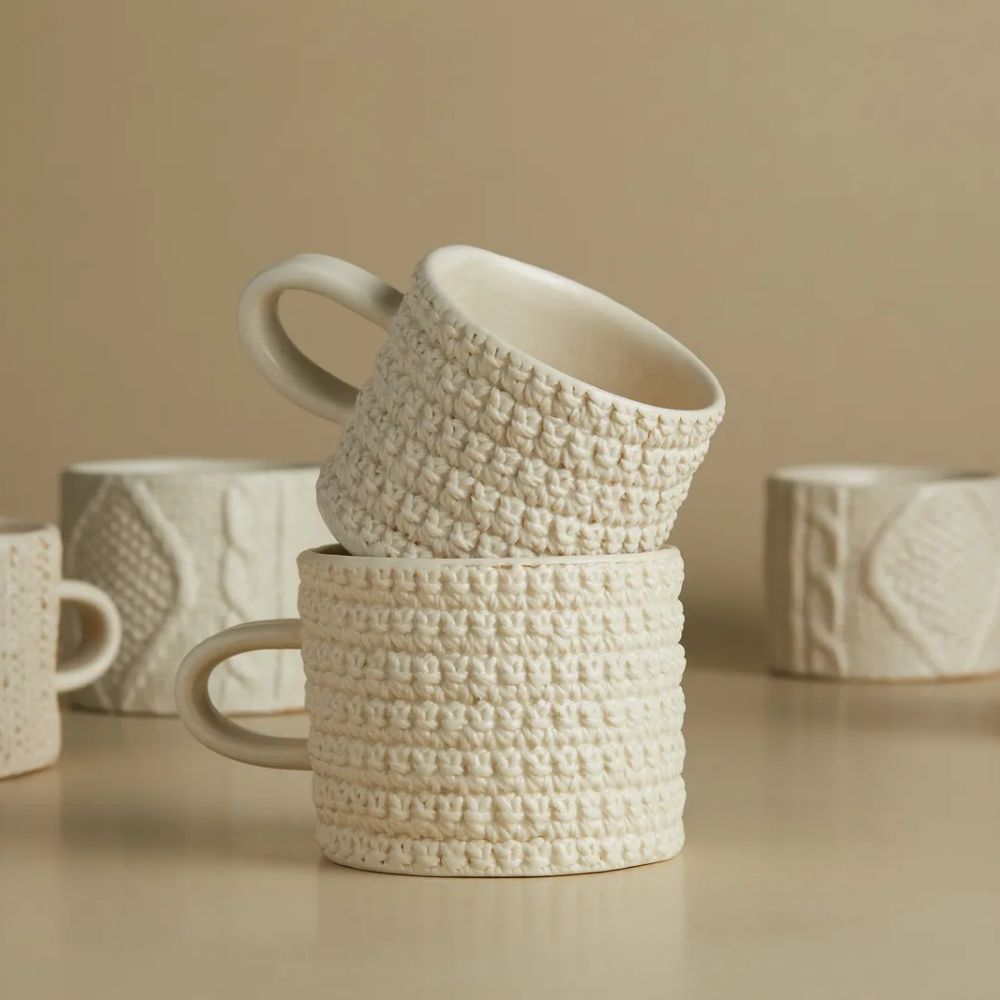 [고유포터리] knit mug 02 (14 color) 이보현 작가 니트머그 니트패턴 핸드메이드 도자기 - 상품 이미지