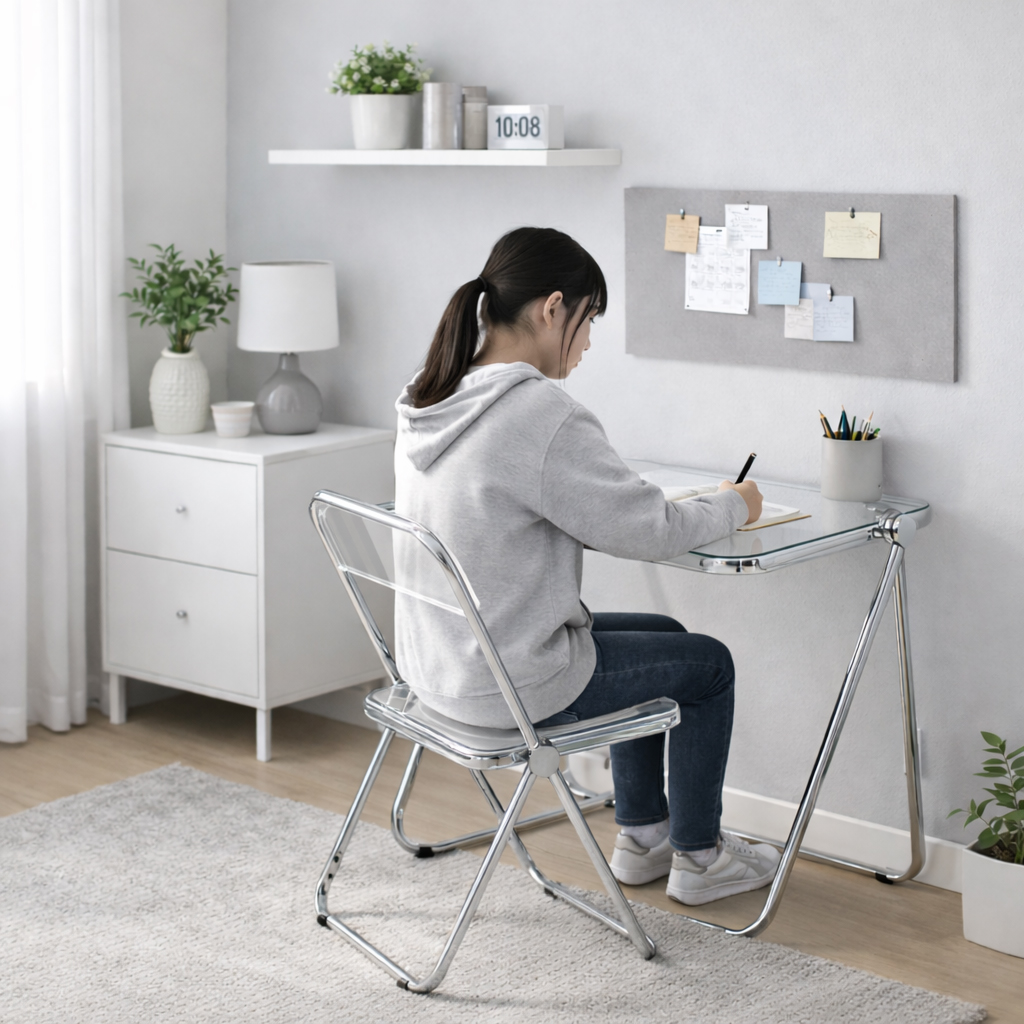 아크릴 폴딩 책상 테이블 접이식 투명 블랙 미드센추리 인테리어 1인용