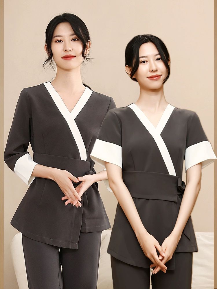 개량 블라우스 자켓 단체복 의상 한정식 유니폼 승려복 다크그레이 7부 소매 세트 s - 상품 이미지