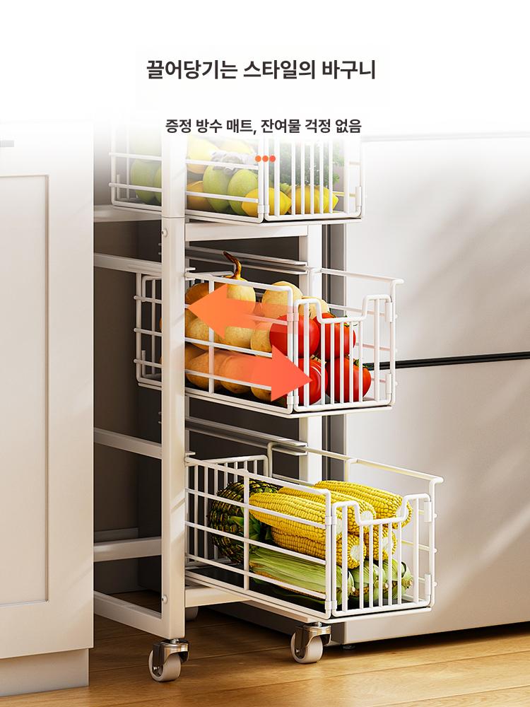틈새 수납장 서랍형 틈새장 바퀴 냉장고장 수납 팬트리 4칸 화이트 30cm 폭 높이확장바구니 당김식 - 상세 이미지 3