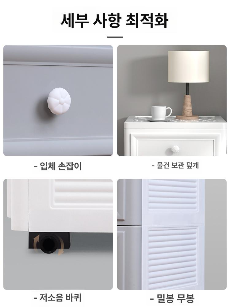틈새 좁은 공간 수납 세탁실 서랍형 슬림 서랍장 정리함 18cm 유러피언 화이트 3개 - 상세 이미지 5
