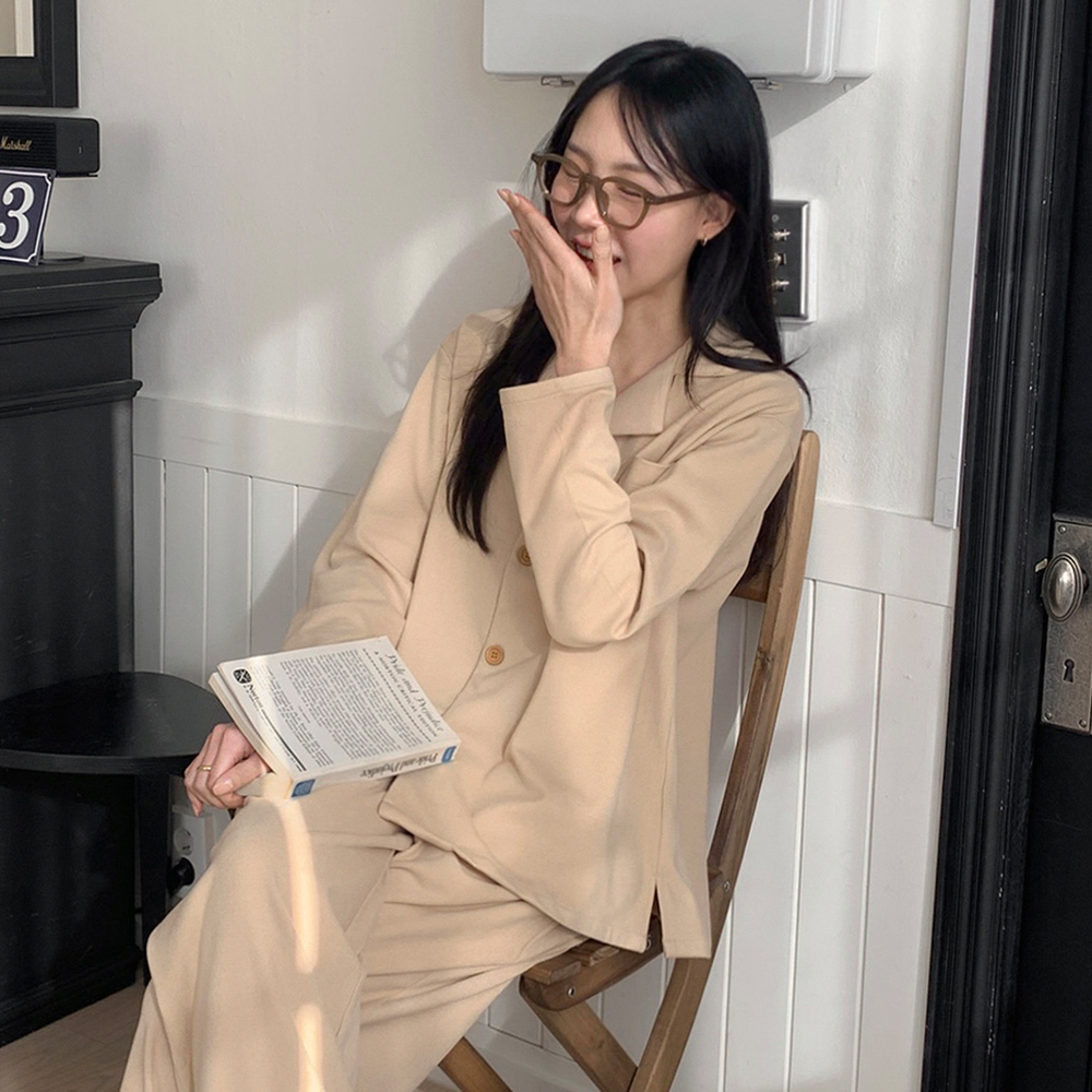 웜모어 마카롱 기모후리스 커플파자마 겨울 긴팔 잠옷세트 4color - 상품 이미지
