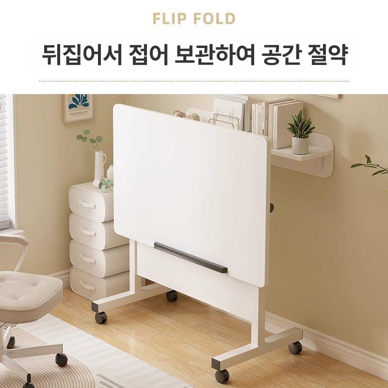 접이식 높이조절 보조책상 바퀴달린 간이 책상 노트북 웜화이트 60 x 40cm - 상세 이미지 4