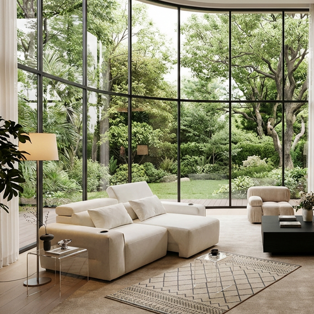 세인트블랑 릴렉시아 슬라이드 모션 아쿠아텍스 리클라이너 확장 패브릭 소파 아이보리, 3인용