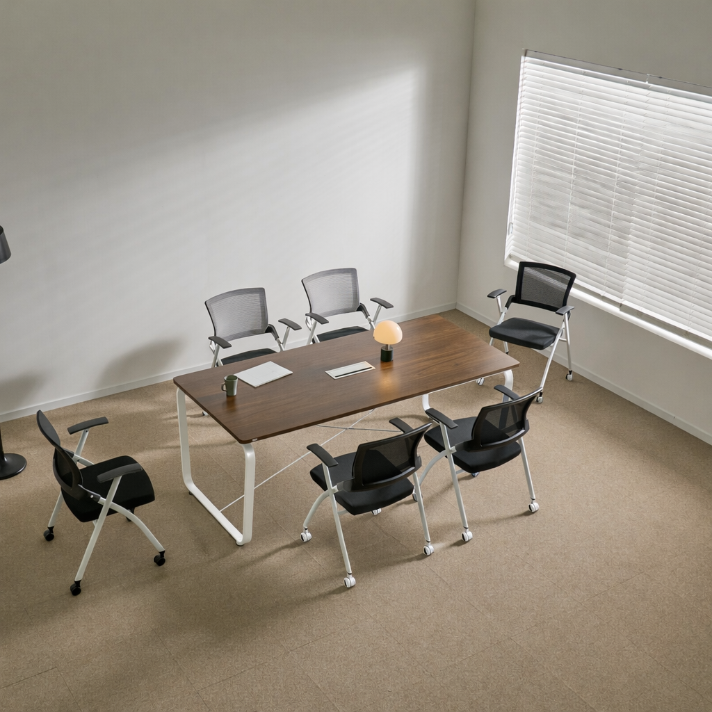 티에스퍼니처 데임 회의테이블 작업 사무용 25T 1500x900mm, 화이트+라이트월넛/타공 - 메인 이미지
