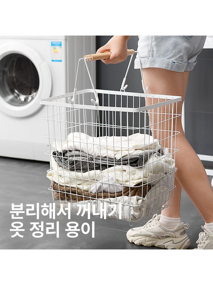 이동식 철제 세탁바구니 세탁물 분리함 분리형 수납형 럭셔리 블랙 라운드 3단 대용량 회전 바퀴 - 상세 이미지 5