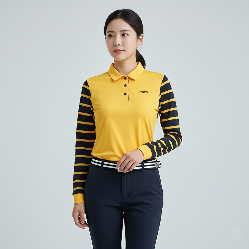 pgr 여성골프티셔츠 긴팔 골프복 옐로우블랙 278 - 상품 이미지