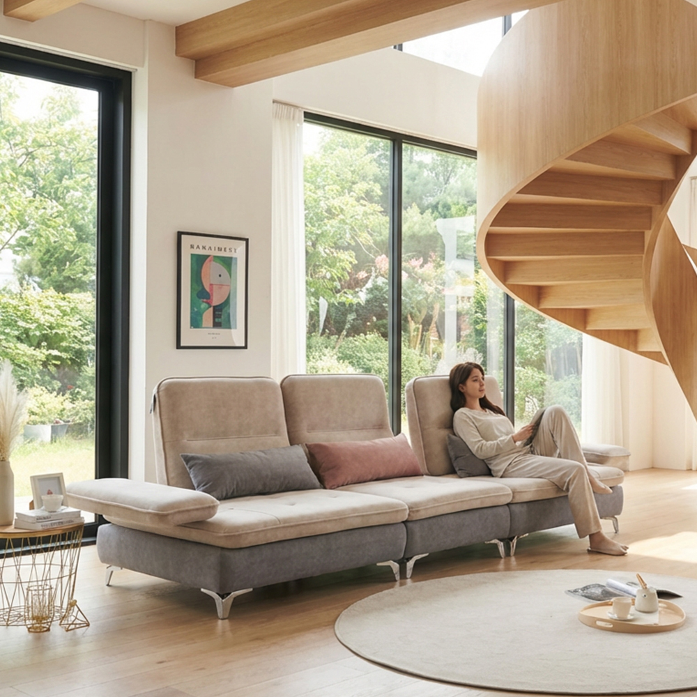 바이미 이지클린 아쿠아텍스 패브릭 모듈 코너 스윙 소파 sk 연그레이, 5인용