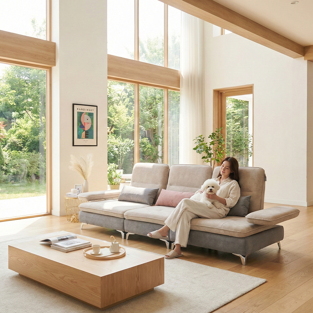 바이미 이지클린 아쿠아텍스 패브릭 모듈 코너 스윙 소파 sk 연그레이, 4인용