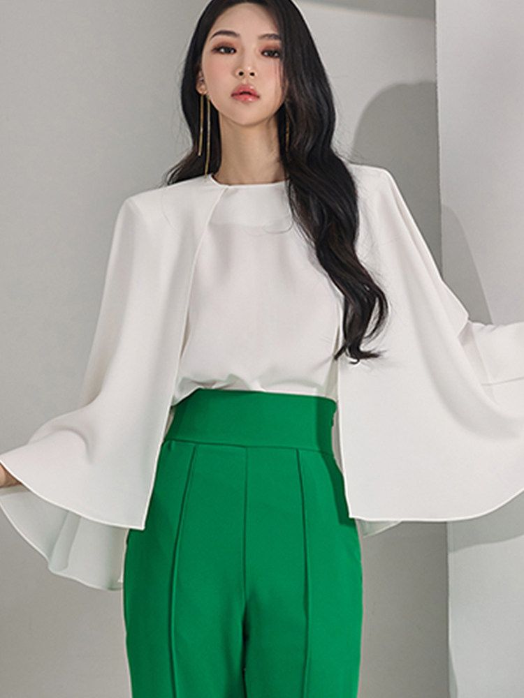 여름 케이프 블라우스 가을 트렌치 셔츠 루즈핏 프리 화이트 S - 상세 이미지 4