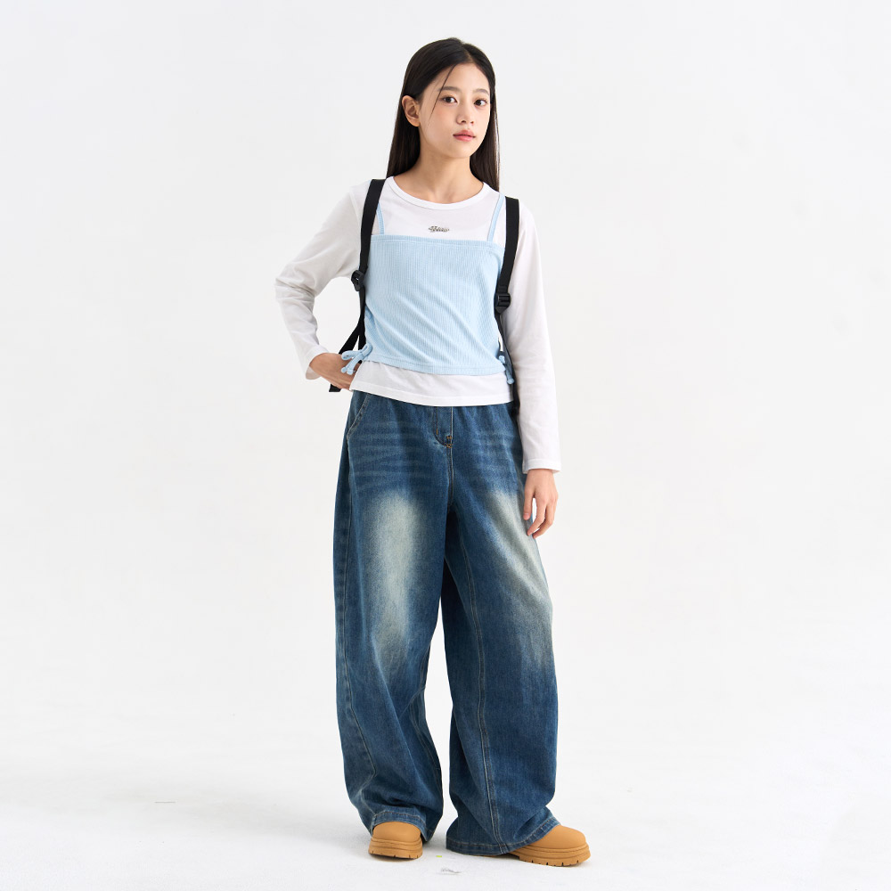 더데이걸 싸이드 와이드 턱 주름 데님 TGTJ26F1E - 상품 이미지