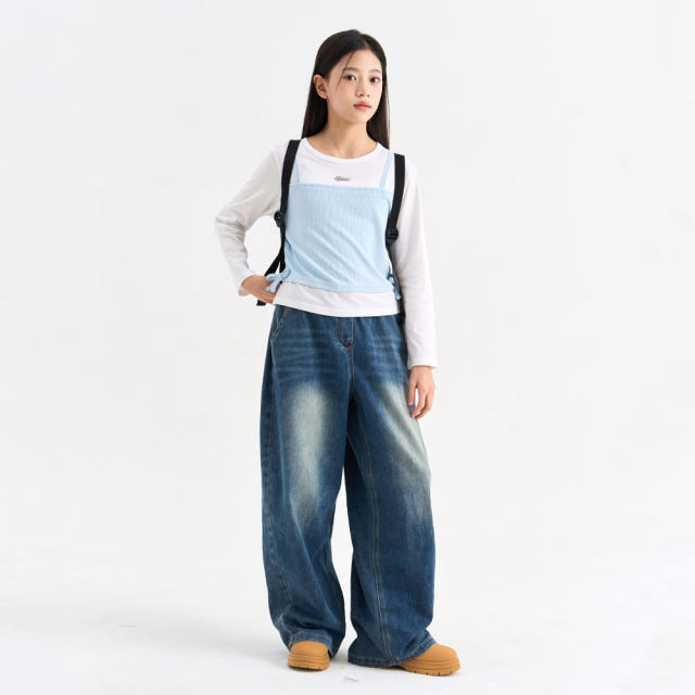 더데이걸 싸이드 와이드 턱 주름 데님 TGTJ26F1E