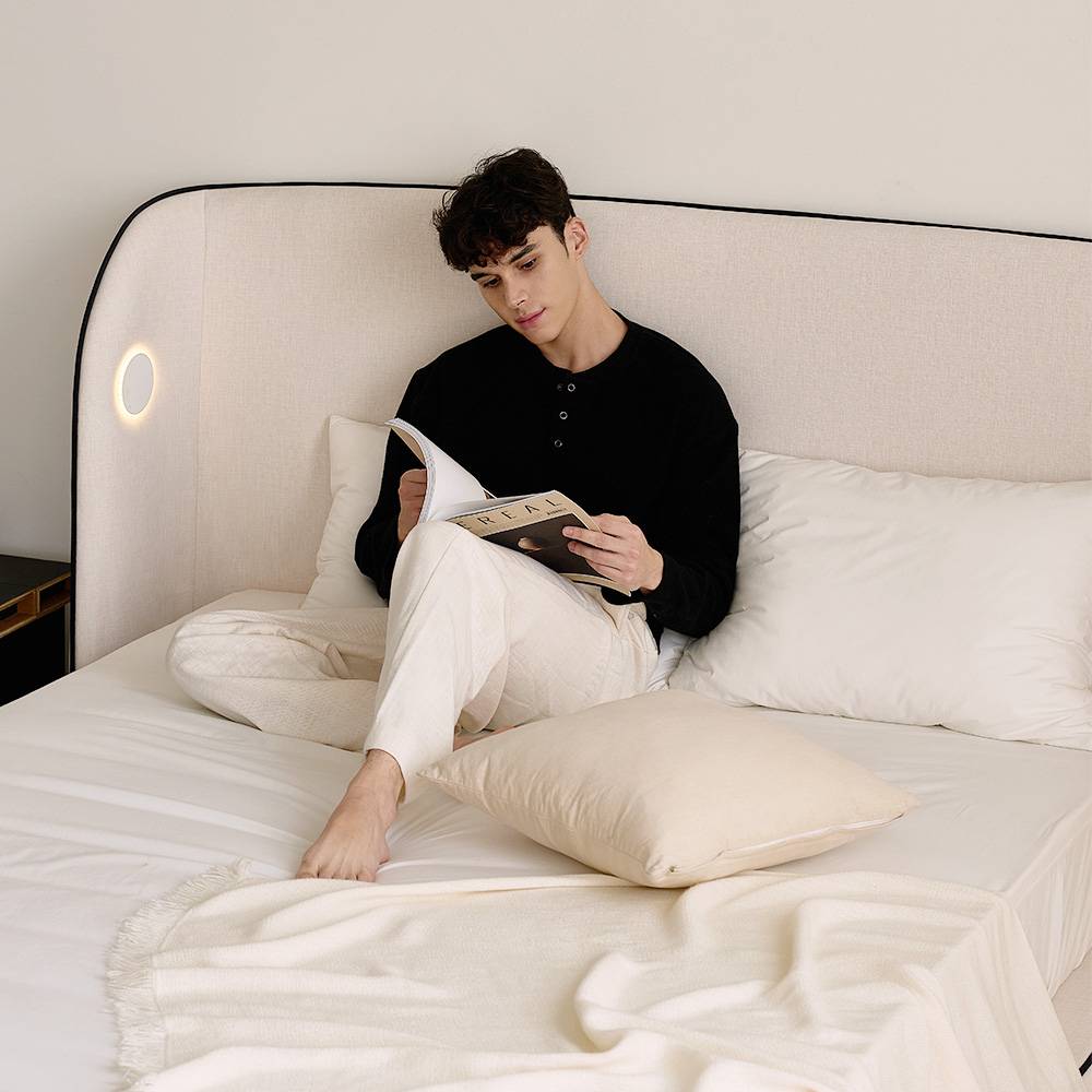 [신규상품] 무디켄 아늠 코모도 원단 패브릭 호텔 LED 침대 프레임 SS(슈퍼싱글), 내추럴블랙 - 상세 이미지 4
