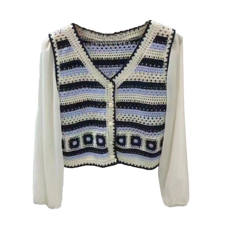 뜨게조끼 사계절 봄 민소매 촌캉스 조끼 김장조끼 꽃무늬 방한 베스트 - 상품 이미지