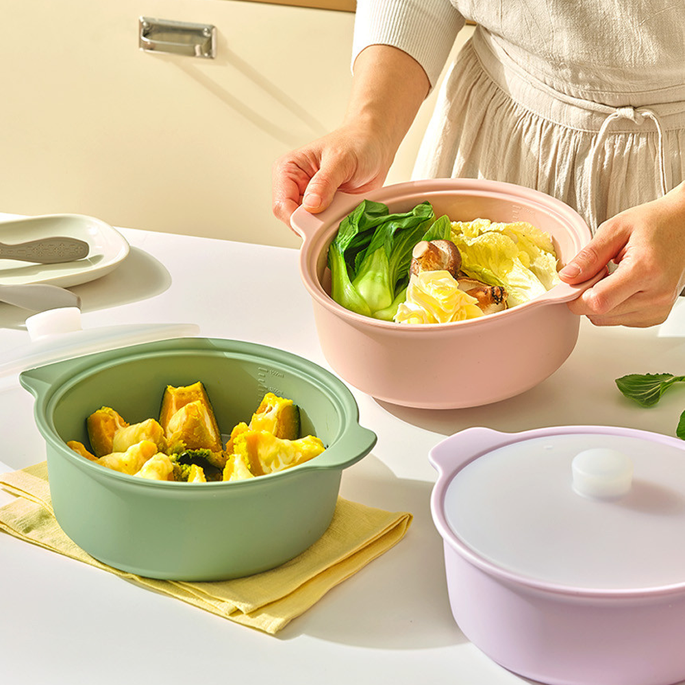 당기고 프리미엄 실리콘 냄비 전자레인지 오븐 이유식 용기 납짝찜기850ml 깊은찜기1500ml 야채 만두 찜기 - 상품 이미지