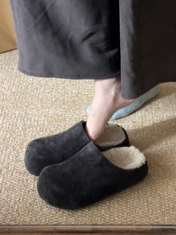 양털실내화 털실내화 여성용 사무실 실내 거실 가죽 층간소음 보온 브라운 225 - 상세 이미지 2