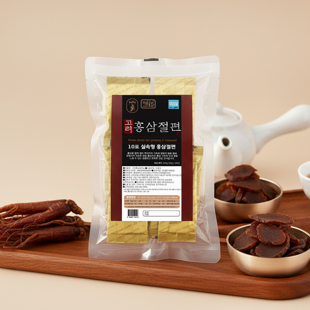 유림고려홍삼 꿀먹은 홍삼절편 수제 정과 슬라이스 실속형 200g, 1개 - 상품 이미지