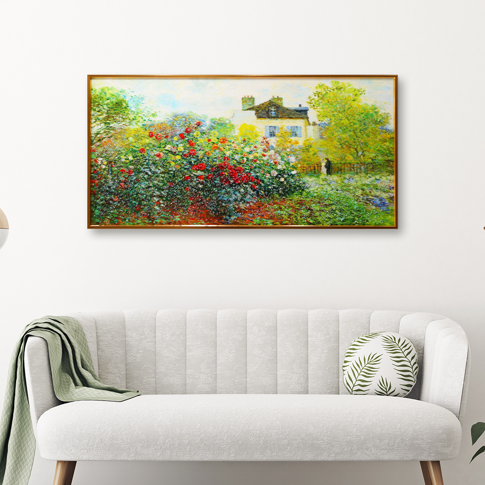 모네 장미정원 명화 그림 인테리어 액자 중 (80X40cm), 골드프레임 이미지 7