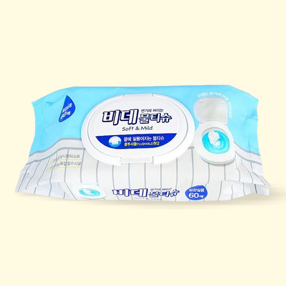 도모아 비데물티슈(60매 캡형) 화장실용 물에녹는 변기에버리는 휴대용비데 비데용