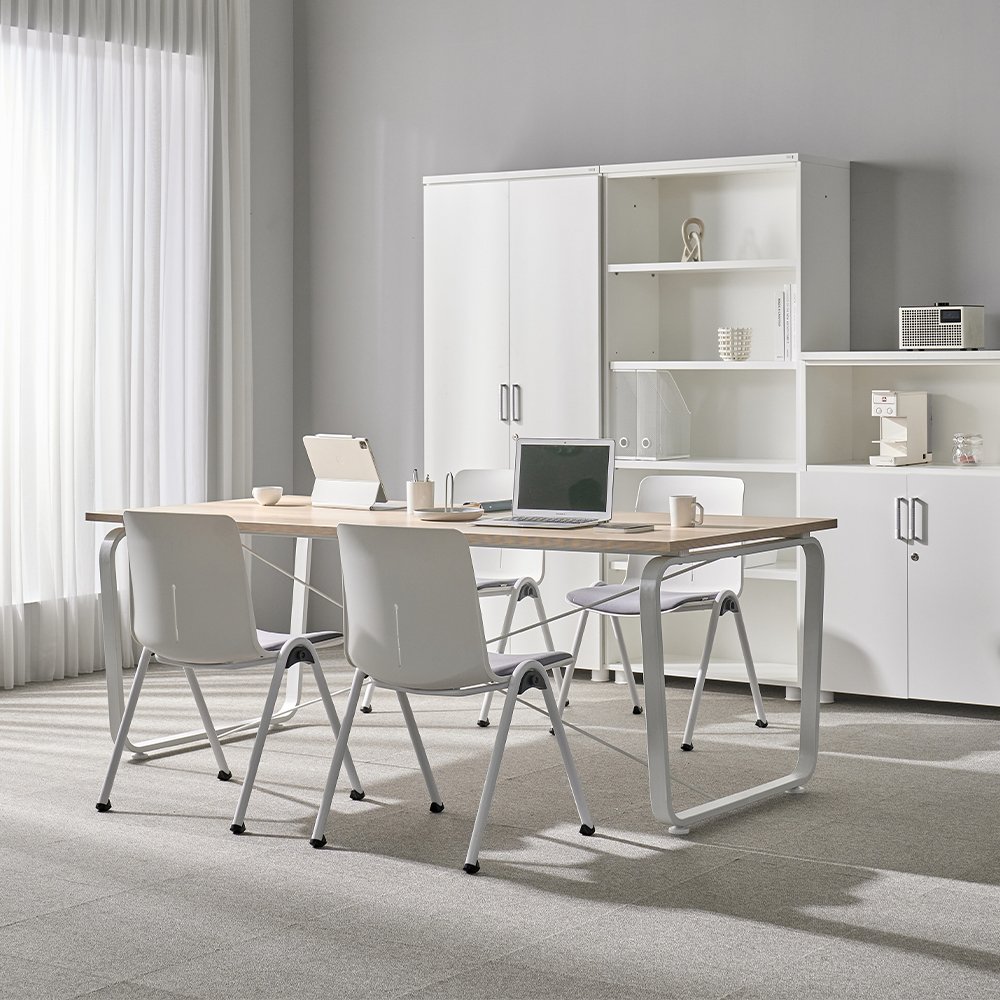티에스퍼니처 데임 회의테이블 작업 사무용 25T 1500x900mm, 화이트+오크/타공 - 상세 이미지 5
