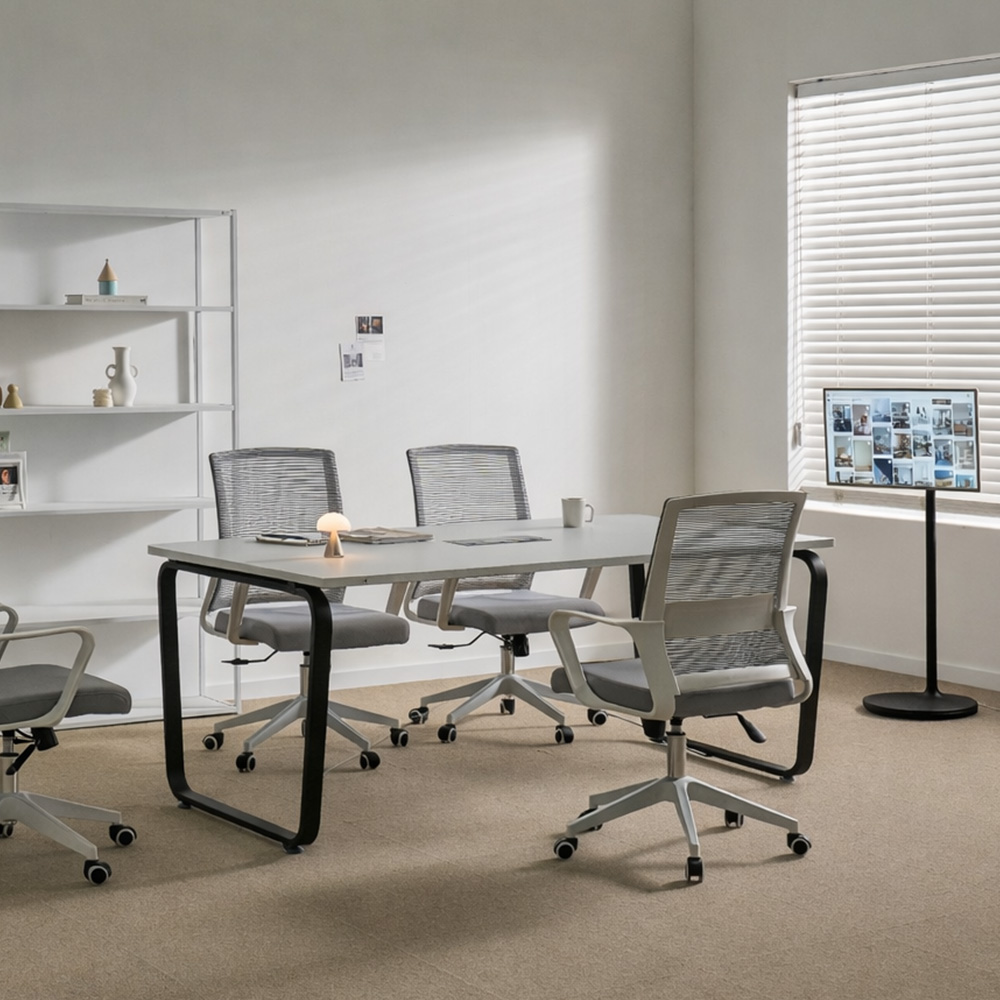 티에스퍼니처 데임 회의테이블 작업 사무용 25T 1500x900mm, 블랙+올화이트/타공 - 상품 이미지