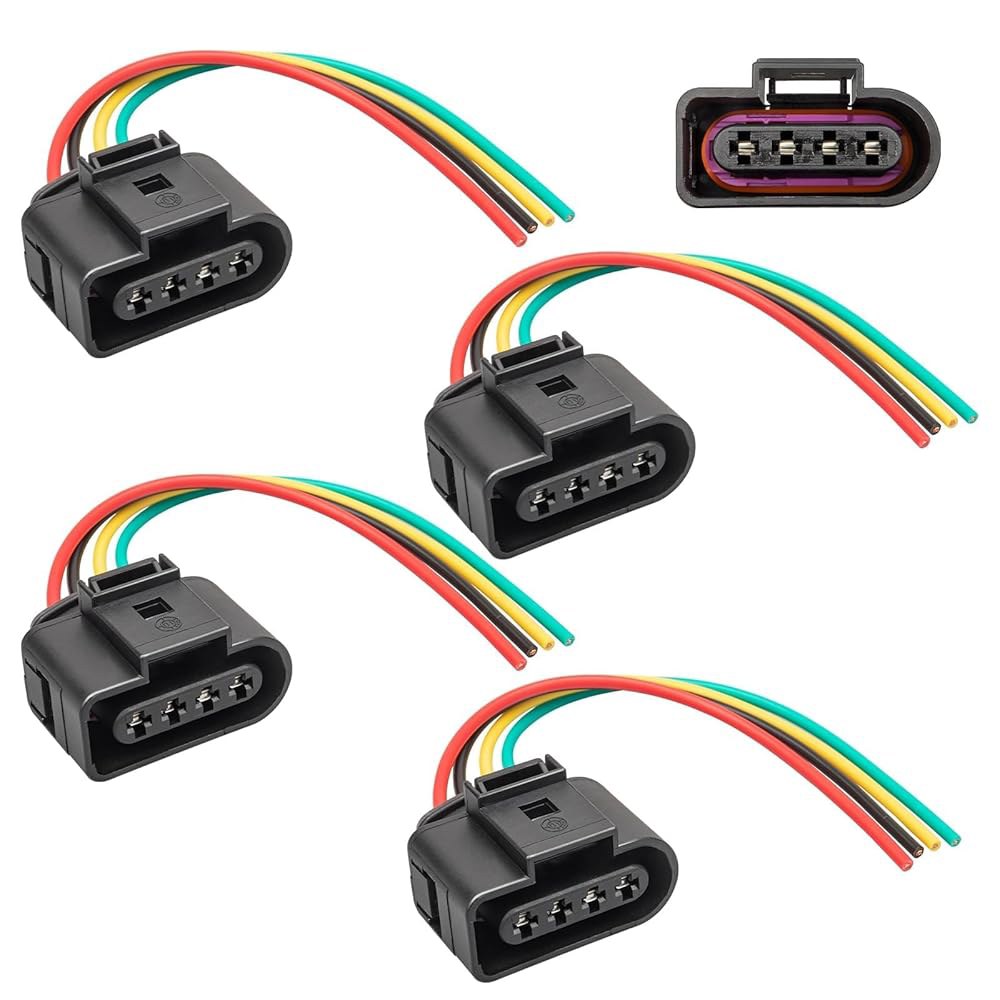 아니나 4PCS 점화 코일 커넥터 4핀 하네스 배선 플러그 피그테일 폭스바겐 1.8T, 2.0T, 2.5L, 3.2L, 4.2L와 호환됩니다 - 상품 이미지