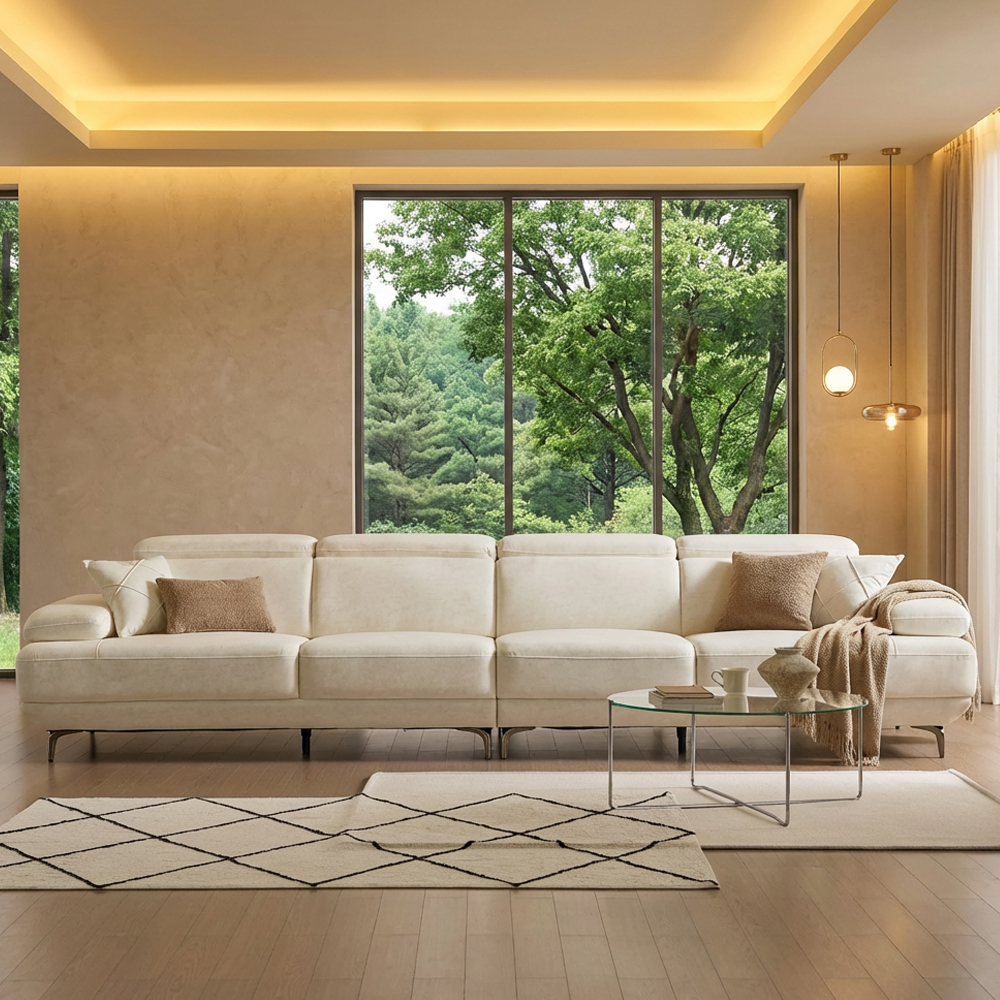 세인트블랑 퓨어케어 이지클린 패브릭 모듈형 스윙소파 sk 스툴미포함, 아이보리, 6인용