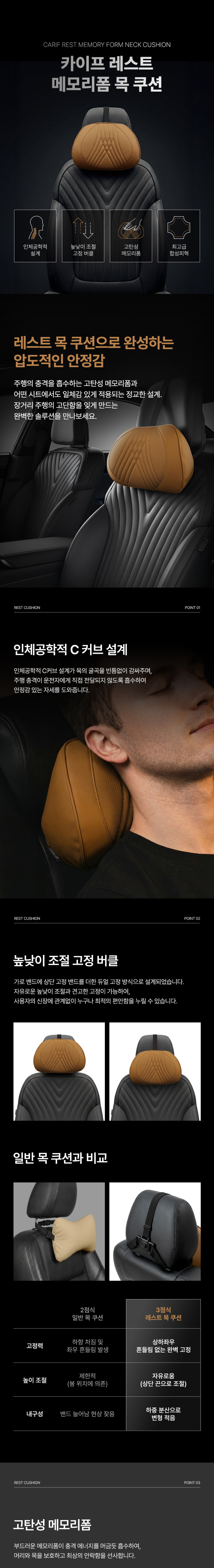 카이프 레스트 메모리폼 차량용 목쿠션 목베개 헤드레스트 블랙 - 상세 이미지 2