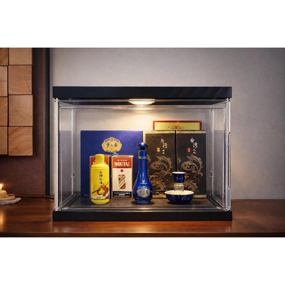 LED 위스키 진열장 투명 양주 와인 쇼케이스 2칸 검정 (40x33x64cm) LED없음 아크릴
