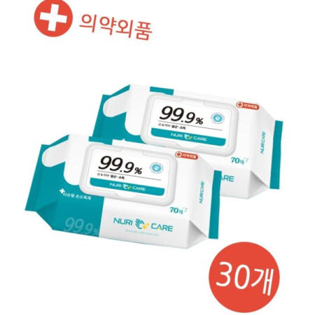 세정티슈 의약외품 누리케어 손소독물티슈 소독티슈 70매 30개