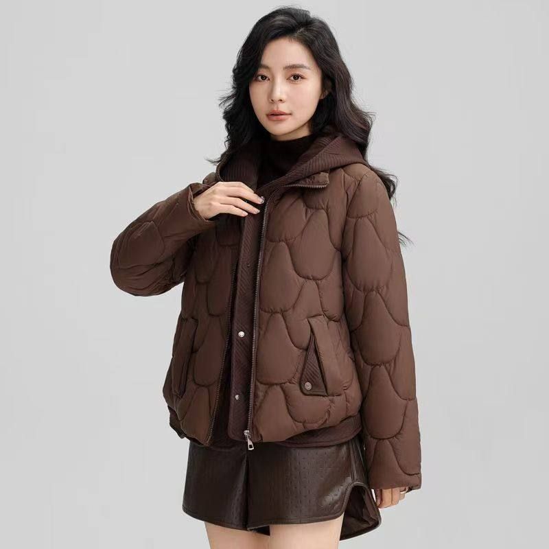 여성 후드 퀄팅 물결 경량 패딩 구스다운 - 상세 이미지 2