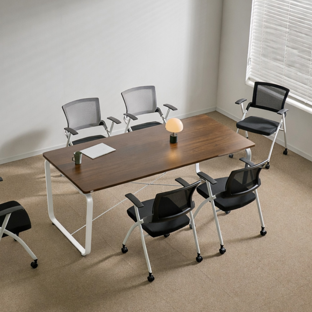 티에스퍼니처 데임 회의테이블 작업 사무용 25T 1500x900mm, 화이트+라이트월넛 - 상품 이미지
