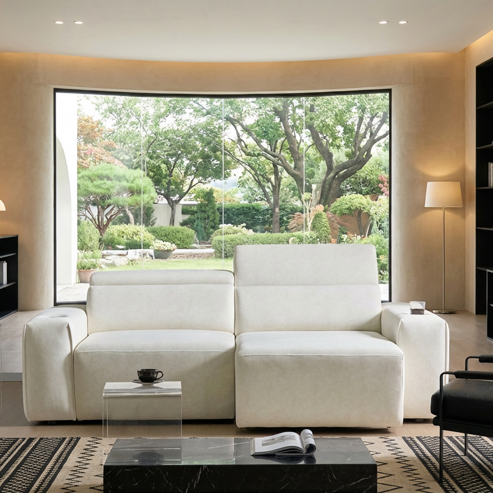세인트블랑 릴렉시아 슬라이드 모션 아쿠아텍스 리클라이너 확장 패브릭 소파 아이보리, 3인용