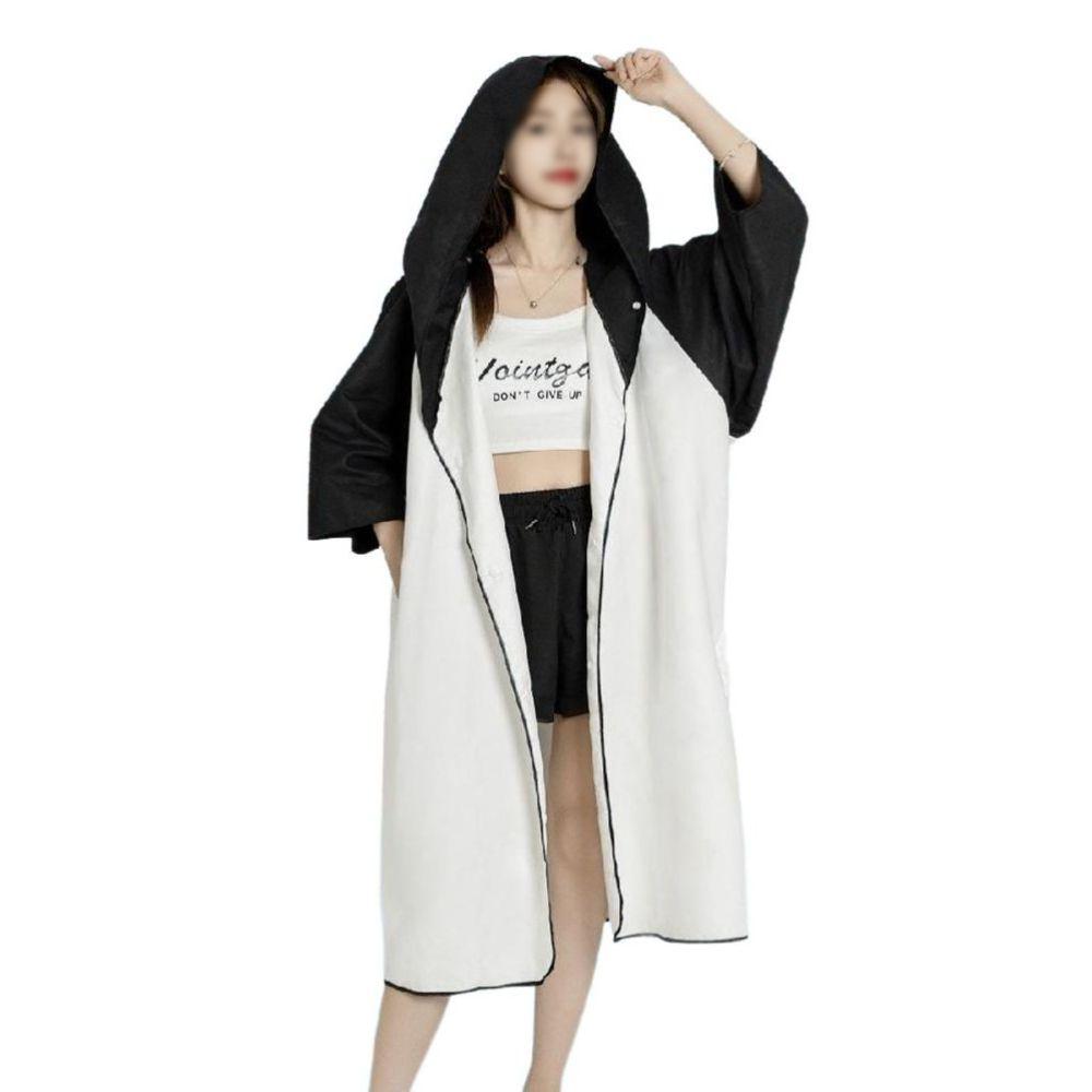 여성 수영가운 후드 다이빙 타월 웨어러블 스노쿨링 가운 스쿠버 판다 케이프-사선 포켓 남녀공용 (150-190cm) - 상품 이미지