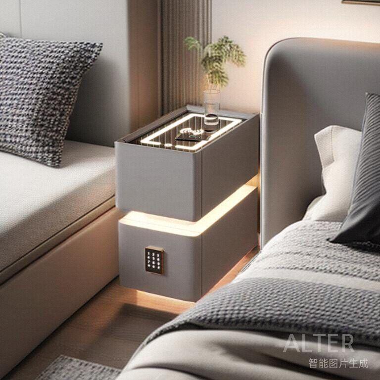 무선충전 LED 협탁 침대협탁 무드등 사이드 옆 선반 R18 다크베이지 스마트 USB 조명 30x40x48cm - 상세 이미지 5