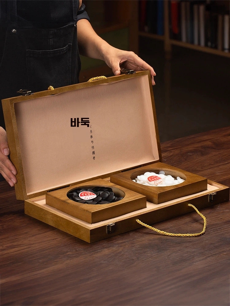 양면바둑판 바둑알 경사로 대나무 원목 성인 A. 학생용 소형 19구 모조 옥 체스말 세트 - 상세 이미지 4