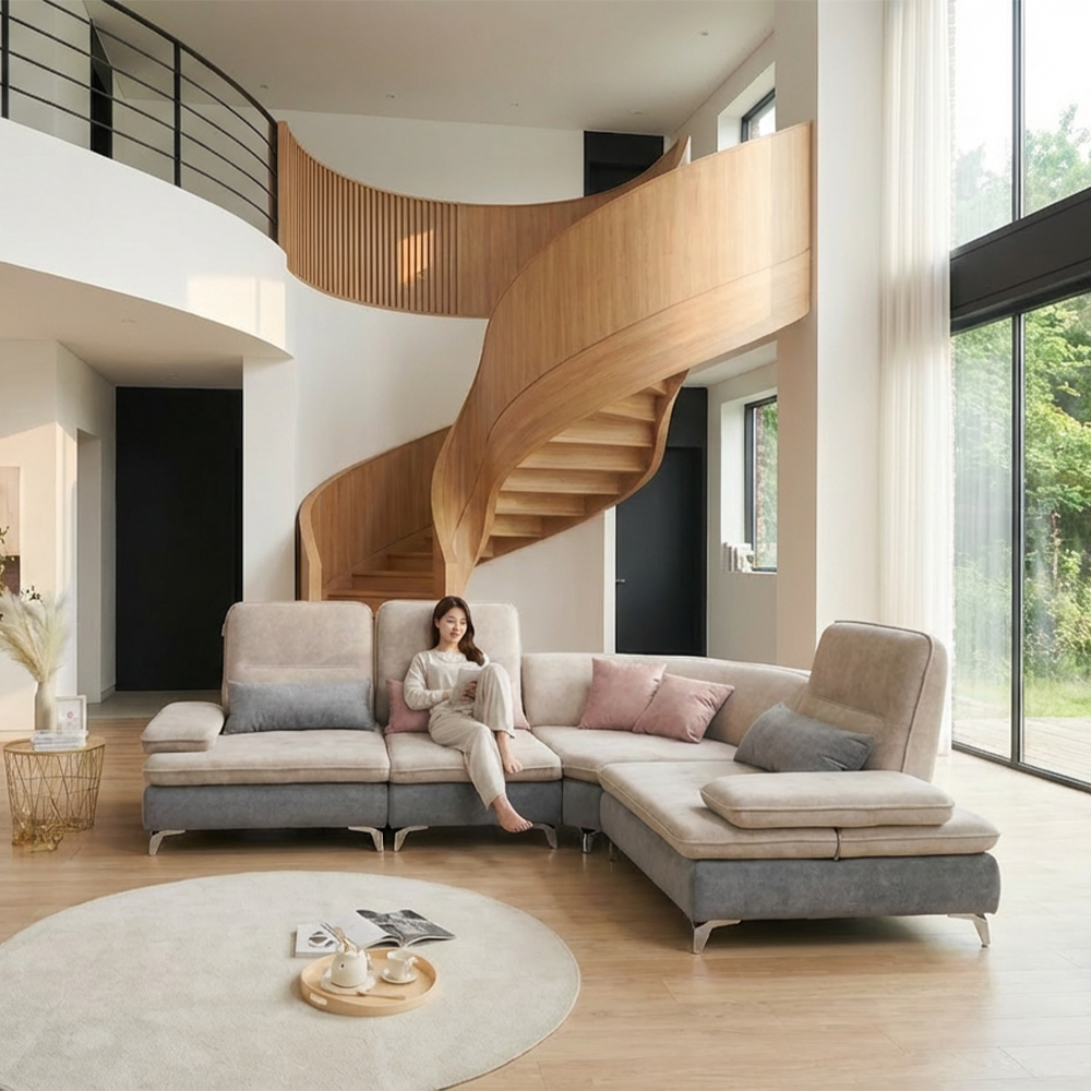 바이미 이지클린 아쿠아텍스 패브릭 모듈 코너 스윙 소파 sk 연그레이, 5인용