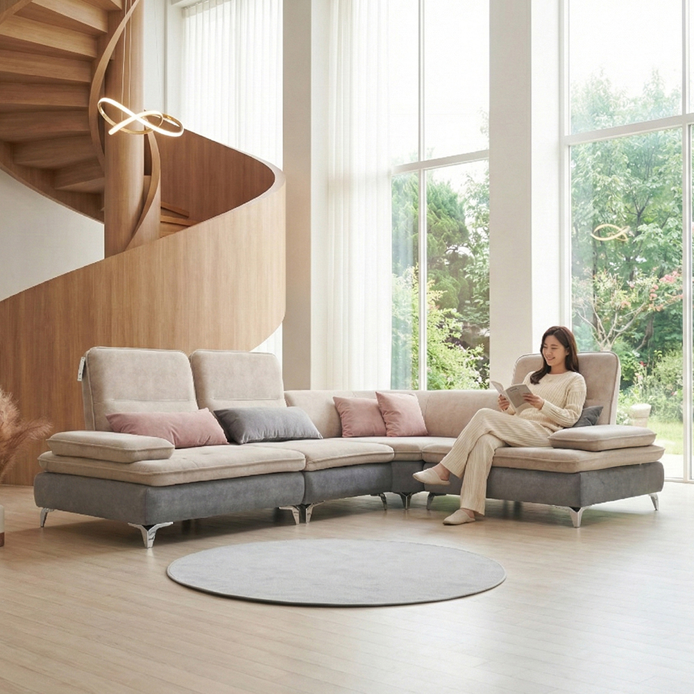 바이미 이지클린 아쿠아텍스 패브릭 모듈 코너 스윙 소파 sk 연그레이, 5인용