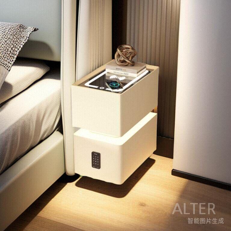 무선충전 LED 협탁 침대협탁 무드등 사이드 옆 선반 R18 다크베이지 스마트 USB 조명 30x40x48cm - 상세 이미지 4
