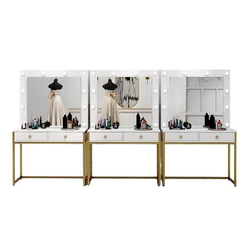 LED 화장대 미용실 웨딩 네일 메이크업 스튜디오 화이트+골드 100x40x160cm - 상품 이미지