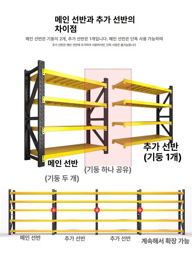 고중량랙 물류 선반 조립식 적재 산업용 철제 경량랙 창고 프레임 공장용 적치대 - 상세 이미지 4