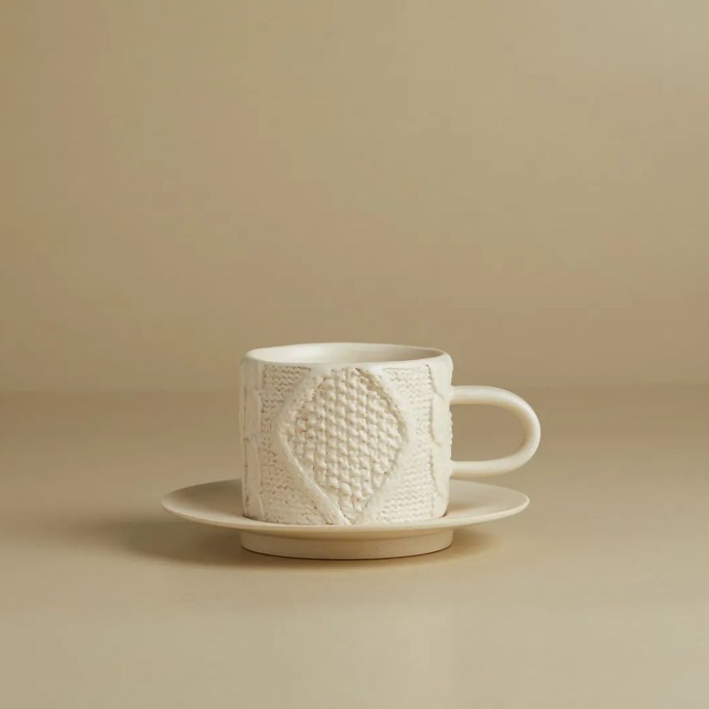 [고유포터리] knit cup and saucer (3 option) 이보현 작가 니트컵 핸드메이드 도자기 - 상품 이미지