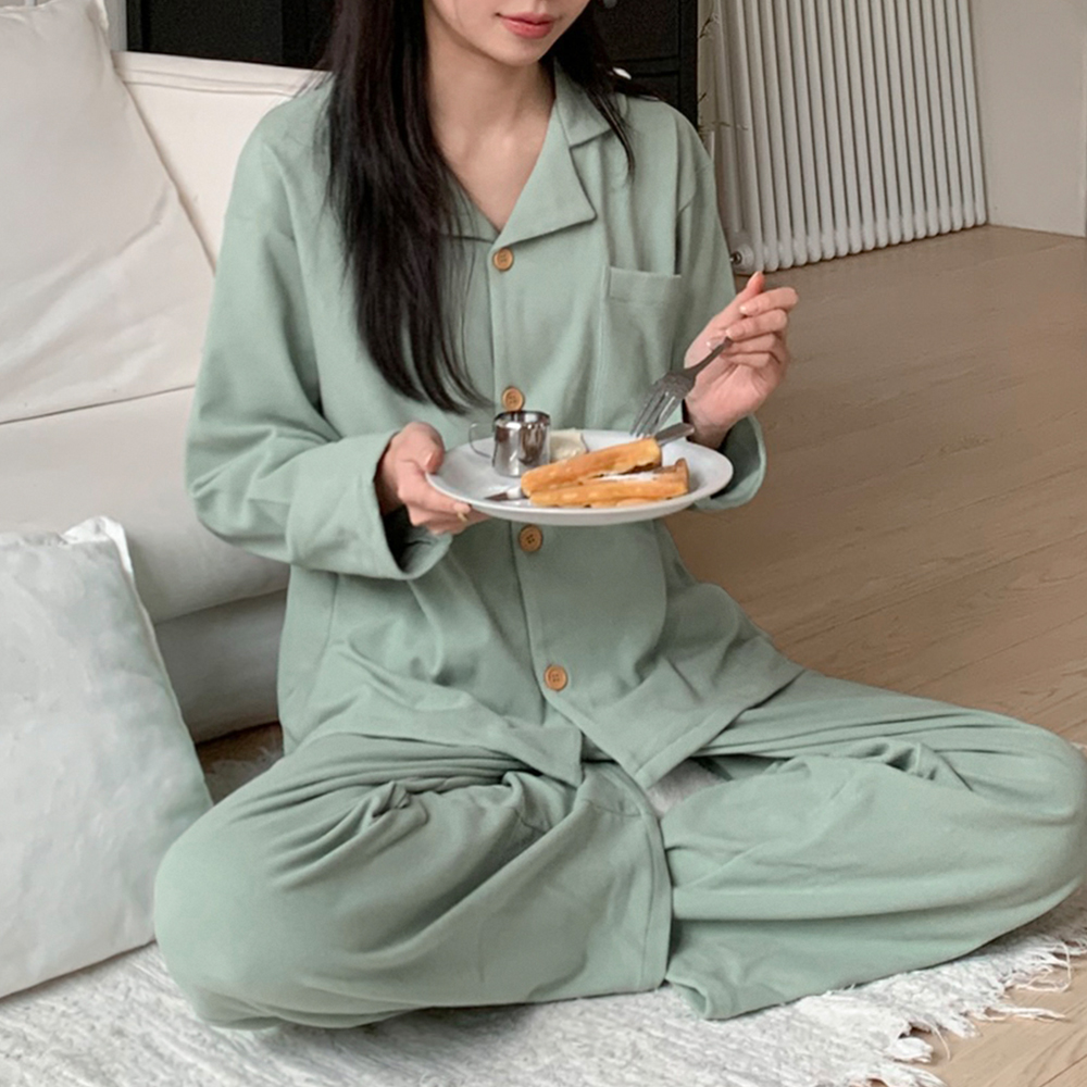 웜모어 마카롱 기모후리스 커플파자마 겨울 긴팔 잠옷세트 4color - 상세 이미지 3