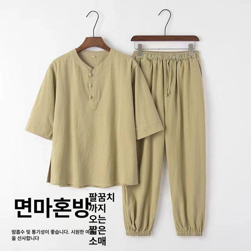 스님 법복 템플스테이 한복 절복 개량 생활 의류 팬츠 3. 그레이그린 세트 m 42.5-52.5kg - 상세 이미지 3