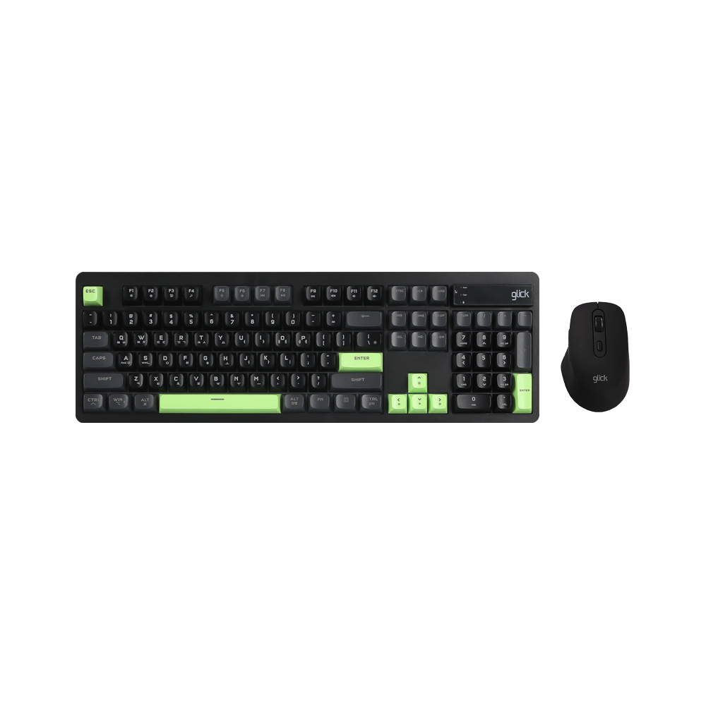 지클릭커 오피스프로 WMK529 사일런스 M 무소음 무선 블루투스 키보드 마우스 세트 104키 Poker Green - 상품 이미지