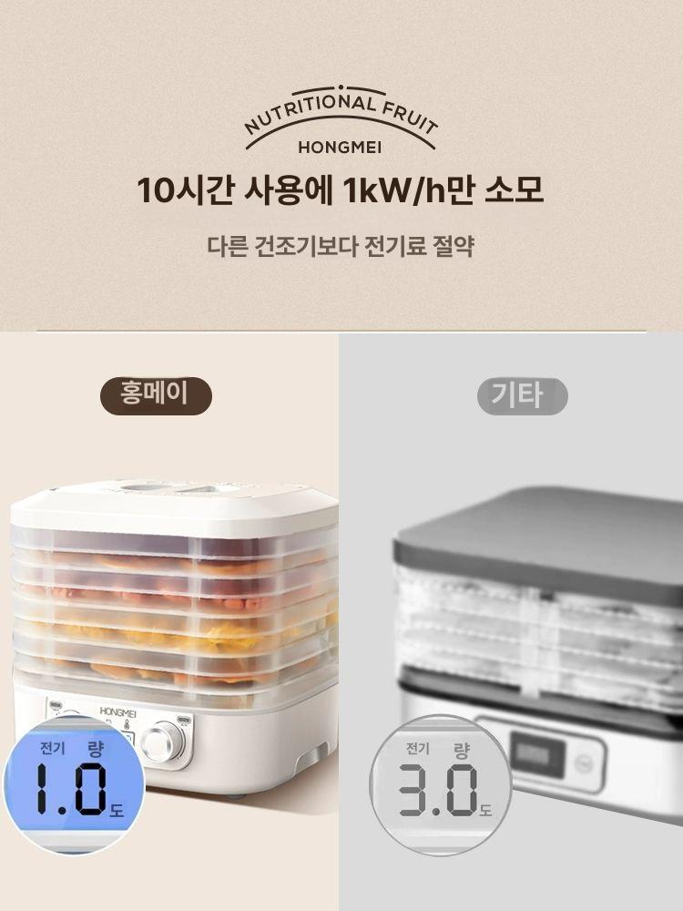 소형 식품 건조기 간식 말리기 반려동물 채소 건조 과일 수출용 모델 유럽표준 화이트 듀얼 노브 5칸 - 상세 이미지 4