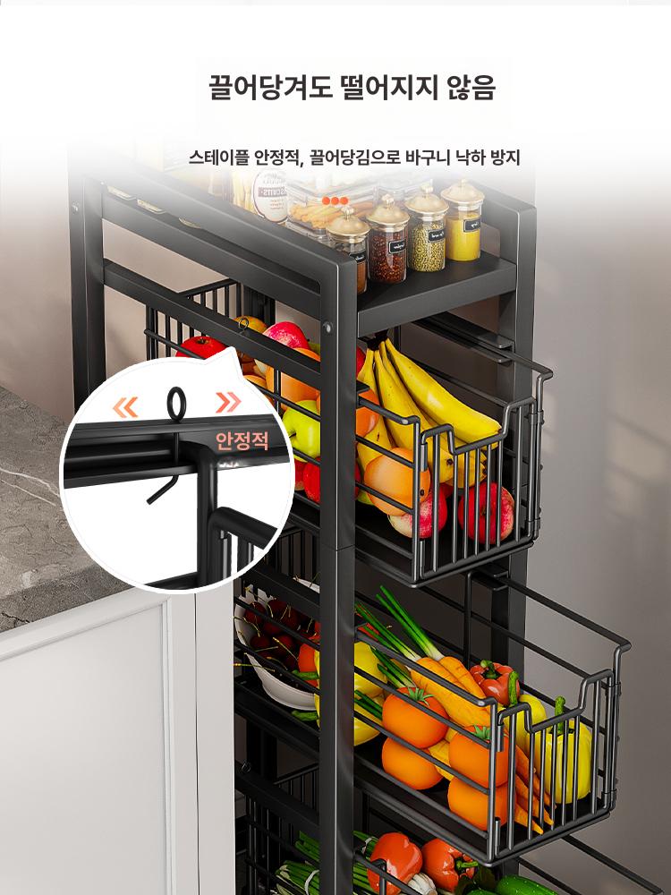 틈새 수납장 서랍형 틈새장 바퀴 냉장고장 수납 팬트리 4칸 화이트 30cm 폭 높이확장바구니 당김식 - 상세 이미지 5