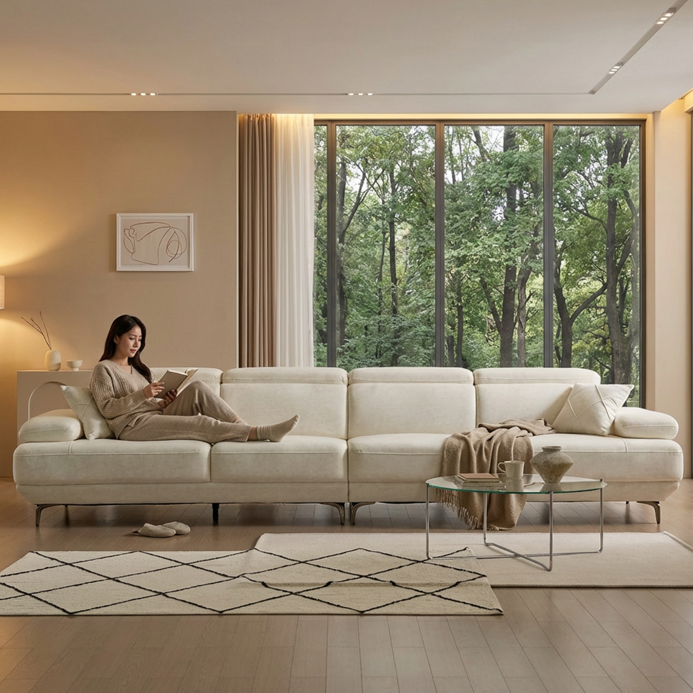 세인트블랑 퓨어케어 이지클린 패브릭 모듈형 스윙소파 sk 스툴미포함, 아이보리, 6인용